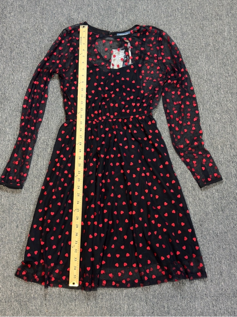 Modcloth Black Dress‎ with Red Heart Pattern Size Small - Picture 10 of 15